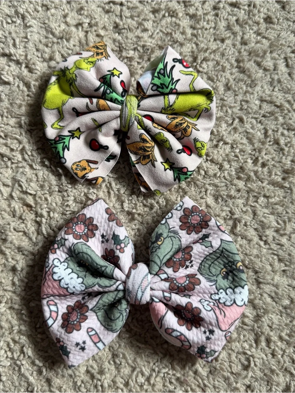 Handmade Grinch Christmas Hair Bow Clip Set of 2